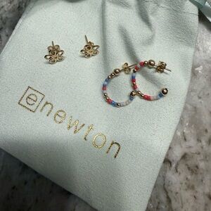 Enewton Earrings. 2 pair. Beaded Hoop and Gold flower studs